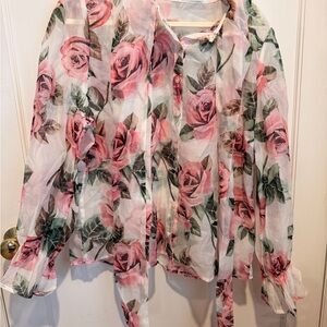 SHEIN Rose Print Sheer Blouse